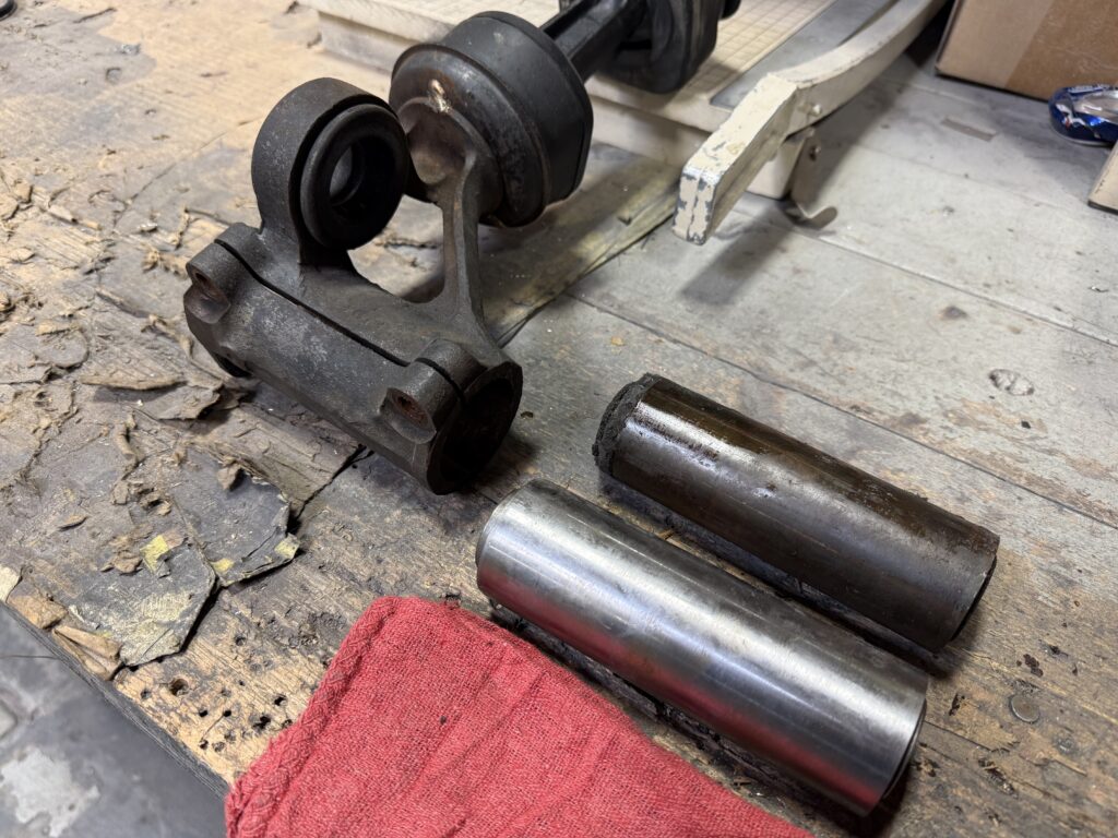 Mercedes SL190 suspension bushing sleeve replacement old vs new comparison in auto repair