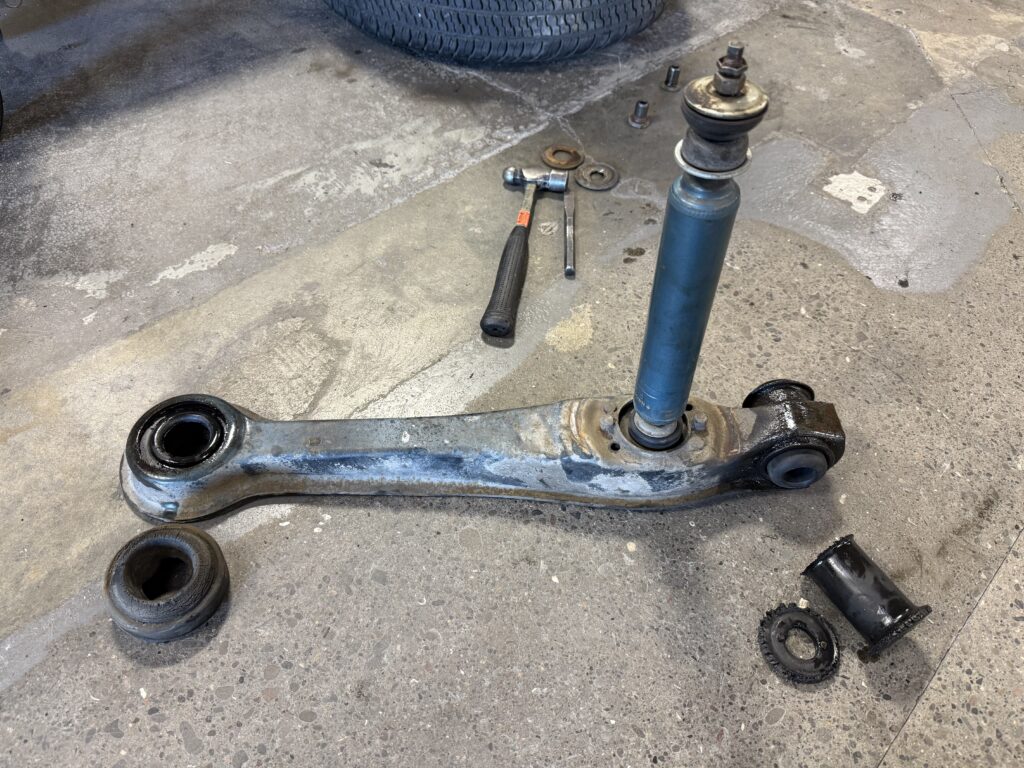 Mercedes SL190 rear suspension control arm repair with bushing replacement and shock absorber removal