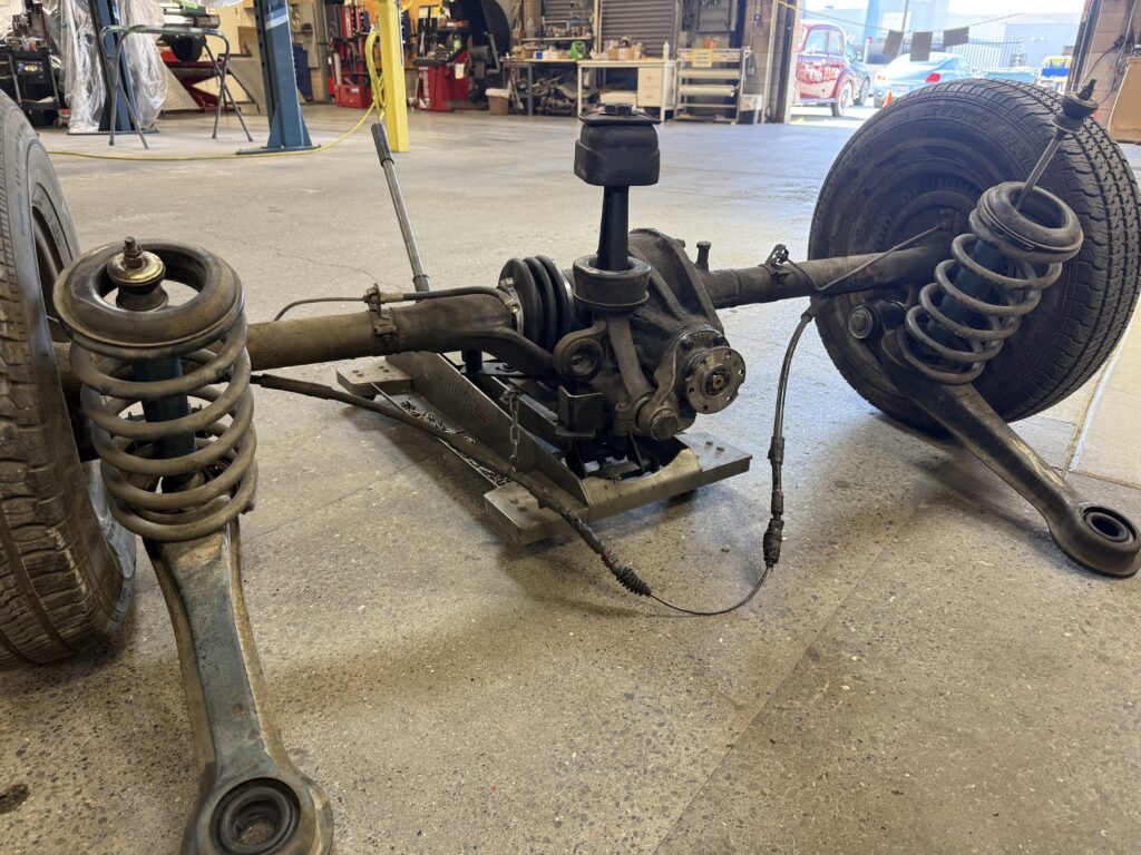 Mercedes SL190 rear axle removed for repair, differential rebuild and suspension restoration