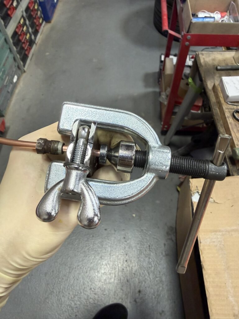 Mercedes 190SL brake line flaring tool copper tubing double flare process classic car