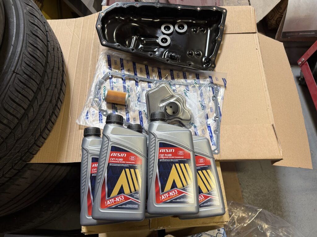 cvt transmission fluid and filter kit prepared for transmission service with Aisin ATF NS3 fluid